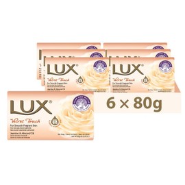 LUX Velvet Touch Beauty Soap Bar - Indulgent Skincare for Face, Hands & Body - Enriched for Smooth, Radiant Skin - Gentle Daily Bath & Shower Soap w/Fresh Fragrance - Men & Women - 80g x 6