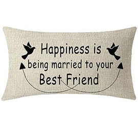 Mesllings Nice Wedding Gift Funny Quote Words Happiness is Being Married to Your Best Friend Birds Waist Lumbar Cotton Linen Throw Pillow case Cushion Cover Sofa Home Decorative Oblong 12x20 Inches