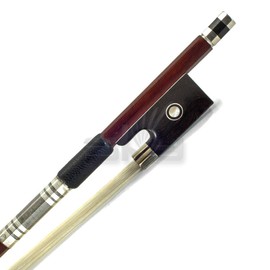 PAITITI 4/4 Full Size Violin Bow Brazil Wood Mongolian Horsehair Octagonal Stick Fully-Line Abalone Inlay Silver-Metal Wrap