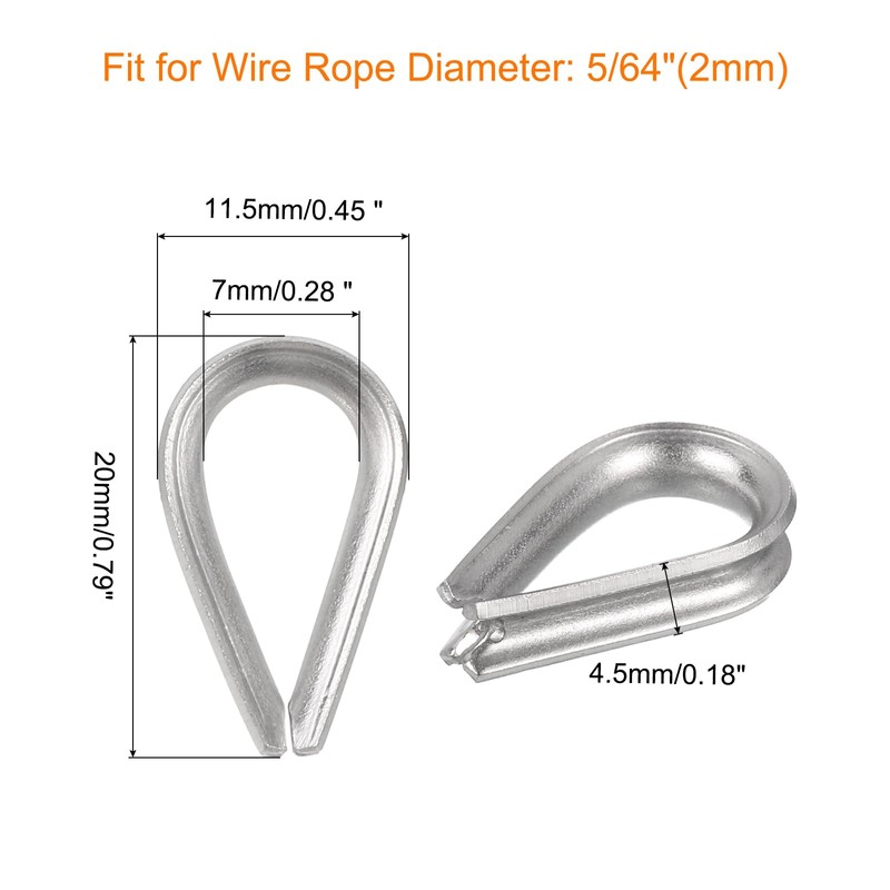 sourcing map Wire Rope Cable Thimble Kit for 2mm Dia