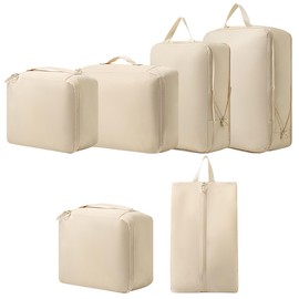 Beige suitcase organiser, packing cubes compression, packing cubes, packing cubes compression, the compression design saves luggage space (6-piece set).