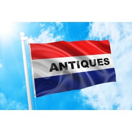 DMSE Antiques Advertising Store Message Commercial Business Flag 3X5 Ft Foot 100% Polyester 100D Flag UV Resistant (3' X 5' Ft Foot)