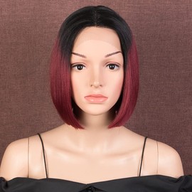 Style Icon Bob Wig with Film Attachment, Lace Front Wigs, Synthetic Hair Wigs with Middle Parting, 24 cm, 120 g, Synthetic Fibre (TT1B/BUG)