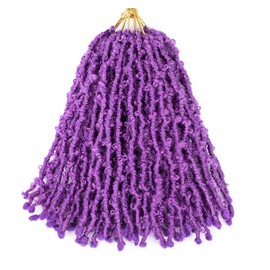 GUOHUI Super Light Butterfly Locs Crochet Hair 12 Inch 6 Packs Pre-Looped Soft Distressed Faux Locs Braids for Women Kids (12 Inch,PURPLE#)