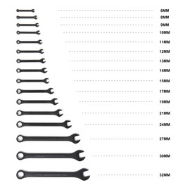 WINMAX TOOLS AUTOMOTIVE 16 Piece Metric Combination Wrench Set 6mm to 32mm Metric Wrench Set with Roll Up Pouch
