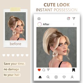 ZQIAN BEAUTY Claw Clip Ponytail Extension - 10 Inch Short Pony Tails Hair Extensions, Soft Synthetic Straight Hair Extensions Ponytail, Clip in Ponytail (Color: Blonde with Bleach Blonde Ends)