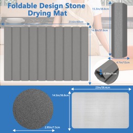 Epritliber Stone Drying Mat for Kitchen Counter,Foldable Large Stone Dish Drying Mat,Absorbent Diatomaceous Earth Mats,Stone Bath Mat-Quick Dry,dirt-resistant,Heat Resistant (Light Gray, Large)