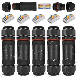 Cexovo IP68 Waterproof Cable Connector, Waterproof Cable Connector with 3-Pin Junction Box, Waterproof Connection Sleeve, Earth Cable Junction Box for Diameter 9-12 mm Cable Diameter (Pack of 5, Black