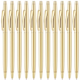 Unibene 12 Pack Slim Gold Ballpoint Pens Black Ink 1 mm - Black ink, Nice Gift for Business Office Students Teachers Wedding Christmas
