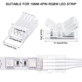 10 Pcs LED Strip Connectors 32.8ft RGB Extension Cable Wire Cord Kit Transparent Solderless Track Lighting Connector for Waterproof or Non Waterproof LED RGB Strip Light