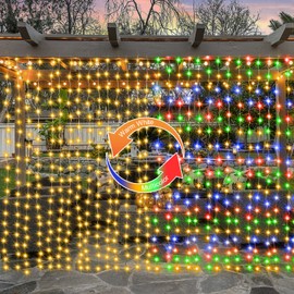 Curtain Lights Battery Operated, 200 LED 6.6Ft x 6.6Ft Dual Color Changing with Remote Timer, Outdoor Curtain Lights Waterproof for Wedding Bedroom Holiday Party Decor (Warm White & Multicolor)