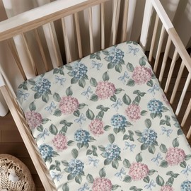 Hydrangea Pattern Baby Sheets for Crib, Unisex Spring Flowers Floral Nursery Fitted Bed Sheet for Boys Girls Standard Crib and Toddler Mattress-28x52
