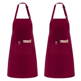 ASFWAGQ Pack of 2 Kitchen Aprons for Men Women Chefs Apron Adjustable Neck Strap Apron Cooking Apron with 2 Pockets for Cooking Baking Painting Housework Kitchen Garden BBQ, red
