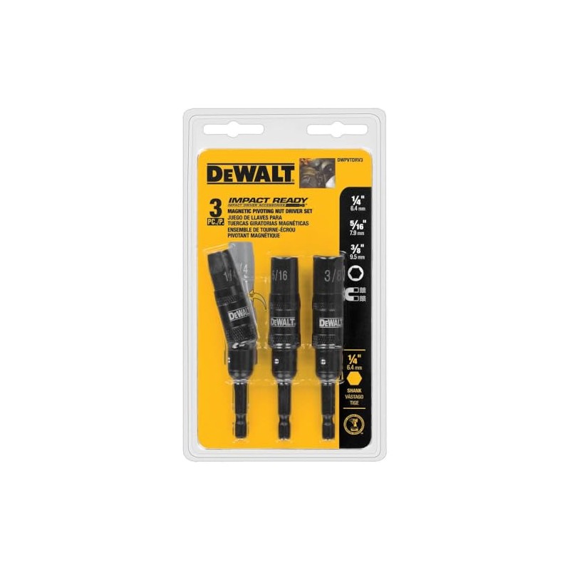 DEWALT Nut Driver Set, Impact-Ready, Pivoting, 3-Piece (DWPVTDRV3)