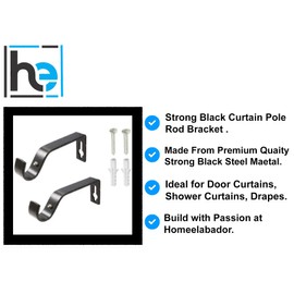HOMEELABADOR®Curtain Pole Rod Bracket Pipe Holder Heavy Duty Drapery Ring Hook Sturdy Metal Alloy Curtain Brackets 19mm(Black S Hook)