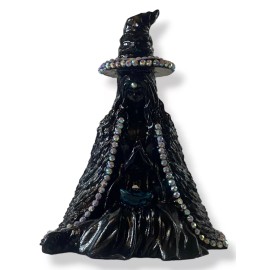 5 inch Black Witch figure with pencil holder hat. With rhinestones.