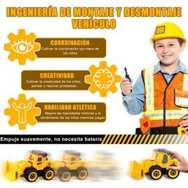 Coches de Juguete, 4 en 1 Camiones De Construcción, DIY Take Apart Juguetes de Construccion, Coches Tire hacia Atrás de Excavadora Topadora Martinete Apisonadora, Regalo para Niños 3 Años+