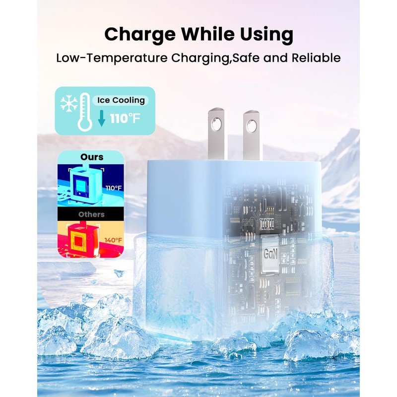FEEL2NICE 2 Pack Type C Wall Charger Block Blue