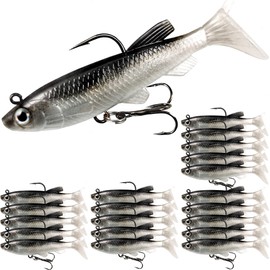 VMSIXVM - Señuelos de pesca para bajo, diseño de cabeza de pesca para natación, señuelo de sombra, de plástico suave con cola de paleta, kit de cebos para agua salada/agua dulce, equipo de pesca y