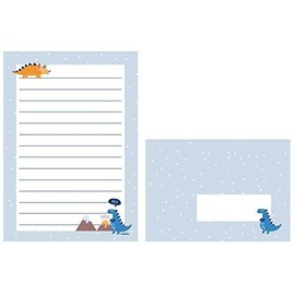 Dinosaur Stationery Set for Children: 25 sheets DIN A5, liniert + 10 Envelopes (Boy or Girl – Blue/Orange)