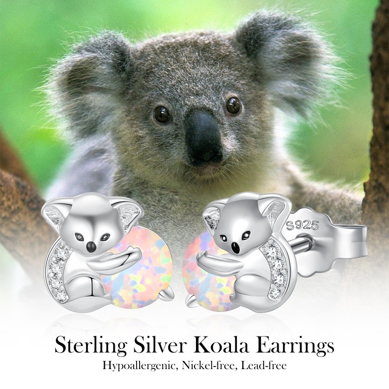 925 Sterling Silver Koala Stud Earrings - Animal Earrings Studs
