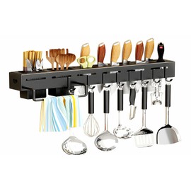 Anditribo 20-Inch Kitchen Organizer - Stainless Steel Non-Hole Hooks,storage Organizer flatware Wall Mounted for Knives, Spoons, Forks Utensil racks
