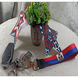 FFILL Haiti Key Flag,Wristlet Strap Lanyard Keychain Holder with Key Ring Cell Phone lanyards Key Chain Holder,Be Used for Car ID Backpacks Luggage Motorcycles,Gifts - EDC.