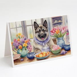 Caroline's Treasures DAC6859GCA7P Decorating Easter Norwegian Elkhound Greeting Cards Pack of 8 Blank Cards with Envelopes Whimsical A7 Size 5x7 Blank Note Cards