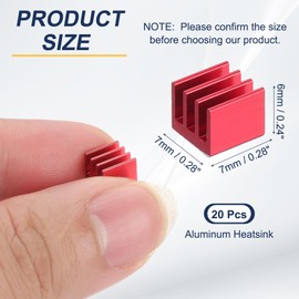 PATIKIL Heatsink 7x7x6mm, 20 Pcs Aluminum Cooler Radiator Heat Sink with Thermal Blue Sticker for Raspberry Pi Chip CPU Power Transistor FET IC Power Amplifier, Red