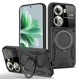 QWYJ YD Funda for OPPO Reno 11 Case Uso Rudo Protector Lente Cámara Soporte Giratorio Magnético Carcasa,para OPPO Reno 11 Funda(Negro)