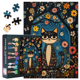 Black Cat 1000 Piece Jigsaw Puzzles for Adults - Colorful Blooming Flowers Theme Challenging Puzzle, 27.5x19.7 Inch Family Educational Games & Home Decor Gift (Animals Series)