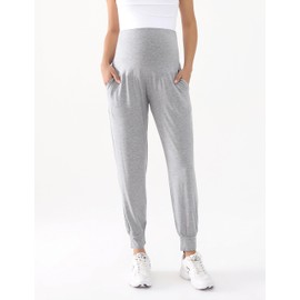Wellemeyer Women's Maternity Pants Over-The-tum Casual Pajamas Pregnancy Essentials with Pockets Jogging Bottoms (Grey,Small)