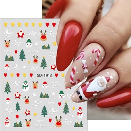 6 Sheets Christmas Nail Stickers for Nail Art Santa Claus Snowman Elk Cute Cartoon Nail Decals 3D Self-Adhesive Winter Xmas Bear Bell Reindeer Nail Design Supplies for Women DIY New Year Nail Decor