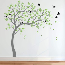 Studio Quee Tree Wall Decals Wall Tattoo Studio Quee Nursery Tree Decals Wall Mural Removable Vinyl Wall Sticker KW032R (Grey, Lime-Tree Green, Black)