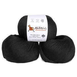 Juego de 3 madejas de lana de alpaca 100% para bebé, fabricado en Perú, suave y perfecto para tejer y ganchillo (negro, DK)