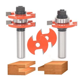 Akylin Adjustable Tongue and Groove Router Bit Set 1/2 Shank, 1-3/4" Cut Dia, with 2pcs Repacement Slot Cutter Blade, T Shape Wood Milling Cutter, for Woodworking Cabinet Doors