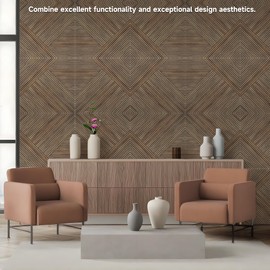 TO-TH Acoustic Panels for Wall and Ceiling - 6 Pack 2'x2'x0.4,Self-Adhesive 3D UV Printing Decorative Wall Panels with Wood Look,Natural Walnut