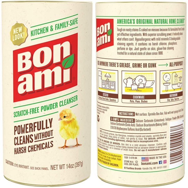 Bon Ami Powder Cleanser for Kitchens & Bathrooms - All Types of Surfaces, Cleans Grime & Dirt, Polishes Surfaces, Absorbs Odors (3 Pack)
