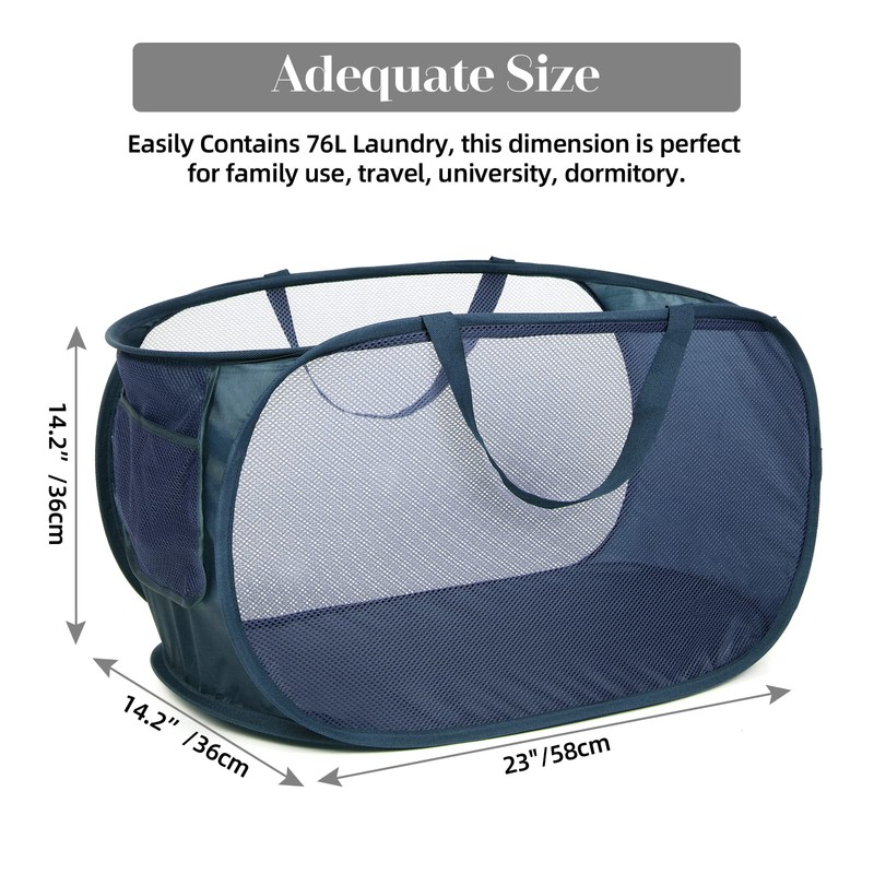 Durable Collapsible Laundry Baskets, Mesh Pop Up Laundry Hamper with