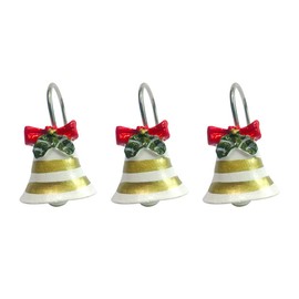 Twofishes Home Fashion Decorative Rust Proof Christmas Bells Shower Curtain Ring Gifts Bowknot Shower Curtain Hooks Set of 12