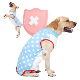 Traje de recuperación para Perros, Transpirable Traje de Quirúrgica con Dobladillos y Bordes Elásticos, Traje de recuperación post cirugía para perros, Evitar mordeduras y arañazos para perros (XL, Azul Blanco)