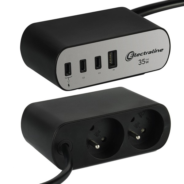 Electraline Electradock 35461 Power Strip with 2 French Sockets +