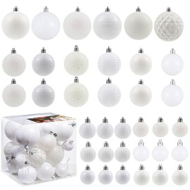 LANGXUN 36pcs Christmas Tree Decorations Balls 2024, Bolas De Navidad - 6pcs 3.2'', 12pcs 2.4'', 18pcs 1.6'' - Shatterproof Christmas Ball Ornaments, Christmas Decor (Mixed Size-36pcs, White)