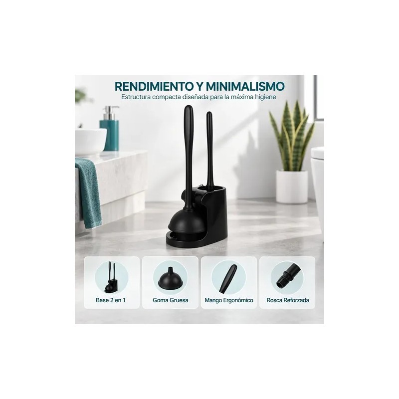 Cepillo Inodoro Combo Émbolo Baño Con Cabezal Desmontable