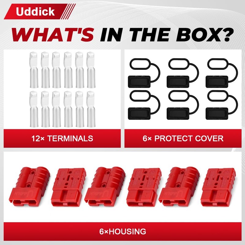 Uddick 6PCS 50A 6-10 Gauge Battery Cable Quick Connect/Disconnect Connector