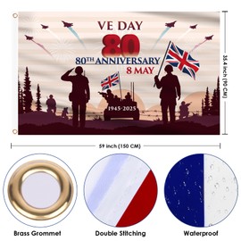 AhfuLife VE-Tags-Flagge, 91 x 152 cm, Dekoration zum 80. Jahrestag 2025, 4 Stück, 80 Jahre VE-Tag, Stoffflagge, Partydekoration, wasserdichte Flagge für 80 Jahre Sieg in Europa, WW2 1945–2025,