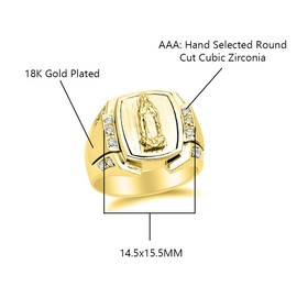 Savlano 18K Yellow Gold Plated Lady of Guadalupe Virgin Mary with Round Cut Cubic Zirconia Women Religious Signet Ring (9)