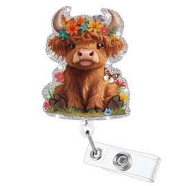 Highland Cow Nurse Badge Reel, Funny Pediatric Badge Reel, Retractable RN Nurse Badge Holder, Nursing Student ID Badge Clip, Cute Cow Badge Reels, CNA MA Medical Worker Nurse Accessories for Work