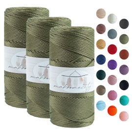 Makromecity, Polyester Macrame Cord 2mm x 375 yards (1125 feet) 3 skeins of 2mm Polypropylene Olive Drab Macrame Cord Crochet Macrame Bag Cord Crafts for Wall Hangings, Bags, Underplate, Rug
