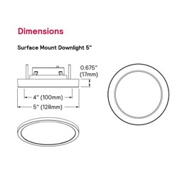 Signify (case of 4) Lightolier LED Surface Mount Downlight, 5 inch Round, 700 Lumen, 11 watt, Selectable Color, 2700K, 3000K, 3500K, 4000K & 5000K, Triac Dimming, 120V, SD5R7ESCT1W